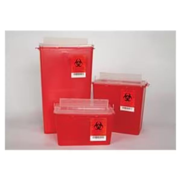 Plasti Products Sharps Container 8Qt Red 11-3/4X6-3/4X11" Horizontal Drop Plastic Disposable Each,
