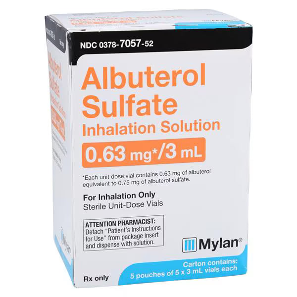 Albuterol Sulfate Inhalation Solution 0.63Mg/3Ml Vial 3Ml 25/Cr Non-Returnable Sterile
