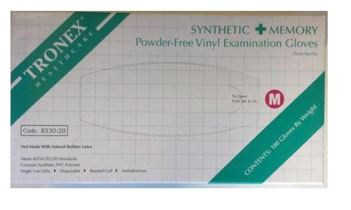 Vinyl Synthetic + Memory Powder-Free Examination Gloves, Natural, (100/BX)