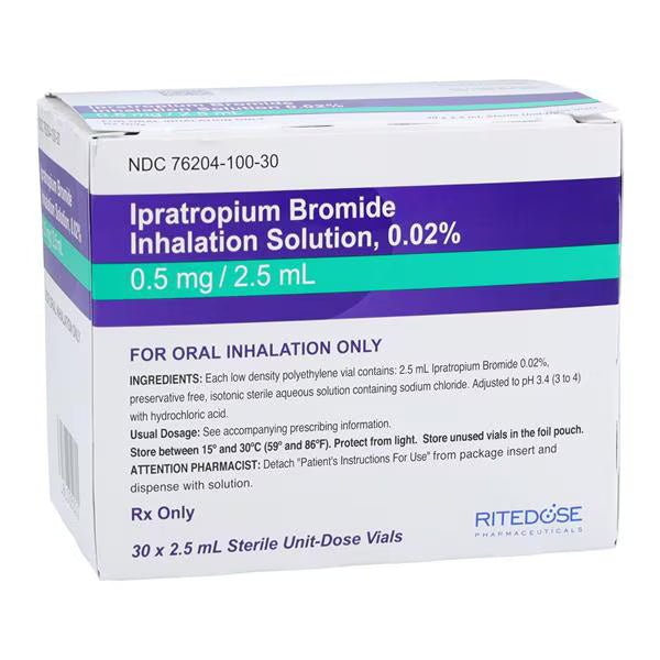 Ipratropium Bromide Inhalation Solution 0.02% Vial 2.5mL 30/BX Non-Returnable Sterile