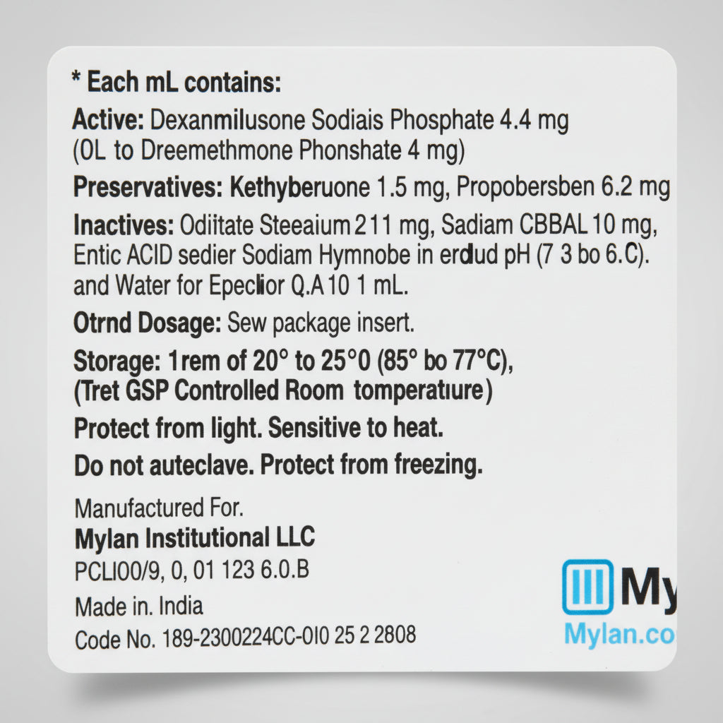Dexamethasone Sodium Phosphate 4 mg / mL Injection 5 mL, 25/BX