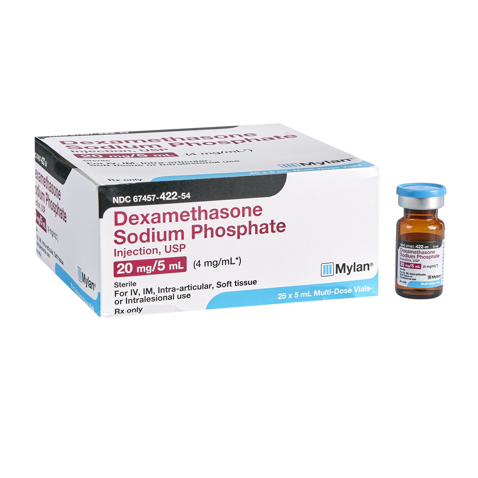 Dexamethasone Sodium Phosphate 4 mg / mL Injection 5 mL, 25/BX